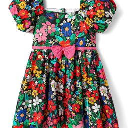 Babyhug Rayon Woven Half Raglan Puffed Sleeves Floral Printed Frock with Bow Applique - Black-image-73