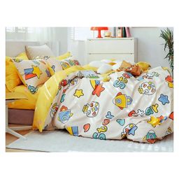 BHAIJI BEDSHEETS Glace Cotton Bed Sheet Double Bed With 2 Pillow Covers Kids Cartoon Prints - Star Space Ship-image-3