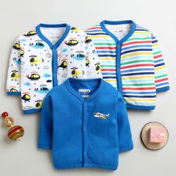 BUMZEE Cotton Knit Full Sleeves Stripes & Helicopter Printed Jhablas Pack Of 3 - Blue & White-image-100