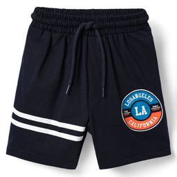 Taeko Single Jersey Knit Knee Length Text Printed Shorts - Navy Blue-image-67