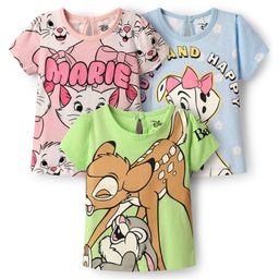 Babyhug Disney Single Jersey Knit Half Sleeves T-Shirts With Aristocat Marie Graphics Pack Of 3 - Light Green & Pink-image-98