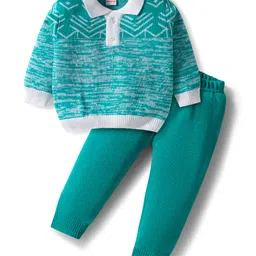 Babyhug Knitted Full Sleeves Pullover Sweater Set With Abstract Design - Turquoise Blue-picture-35