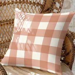 CASABLEU Orange & White 2 Pieces Checked Square Cushion Covers-image-17