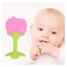 Enorme Apple Fruit Shape Silicone Teether with Round Shape BPA Free Silicone Bell Teether Ring - Multicolour image 2