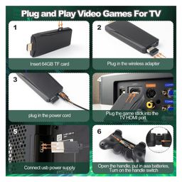 domenico Wireless Retro Game Console, Plug & Play Video TV Game 4K Ultra HD Game Stick with Games Built-in, 64GB, 9 Emulators toy for kids image 3