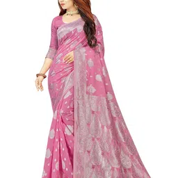 KALINI Woven Design Zari Pure Cotton Banarasi Saree With Unstitched Blouse Piece-image-49