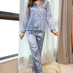 ETC Women Polka Dots Shirt Collar Night suit-image-7