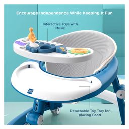 Mee Mee 3 in 1 Baby Walker Rocker and Push Walker For 6-24 Months Baby | 3 Level Adjustable Height, With Detachable Musical Toy Bar & Light | Parental Push Handle, Anti-Rollover Folding Walker For Upto 15kg Baby (Blue) image 4