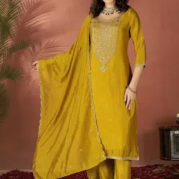 URMIR FASHION Women Ethnic Motifs Embroidered Regular Sequinned Kurta with Trousers & With Dupatta-picture-41