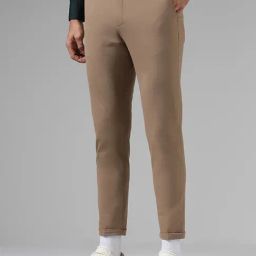 WES Formals by Westside Solid Dark Khaki Carrot Fit Trousers-picture-27