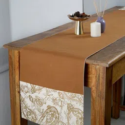 Myntra Elegant Homes Brown & White Floral Printed Pure Cotton Table Runner-40