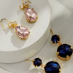 DressBerry Set of 2 Gold-Plated & Blue Brass Artificial Stones & Beads Circular Drop Earrings-picture-46