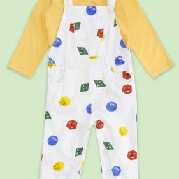 Pantaloons Baby White & Yellow Cotton Printed Full Sleeves Dungaree Set-image-43