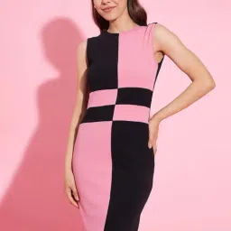 StyleStone Pink & Black Color-Block Bodycon Dress-image-71