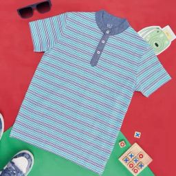 YU by Pantaloons Kids Blue Cotton Striped T-Shirt-image-13