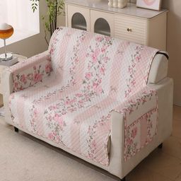 HOUSE OF QUIRK Two Seater Pink & White Printed Sofa Cover With Arms-picture-47