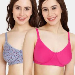Rosaline by Zivame Blue & Pink Printed Wireless Half Coverage T-Shirt Bra - Pack of 2-image-56