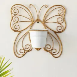 ExclusiveLane Titli White & Gold Iron Wall Planter Pot-image-92