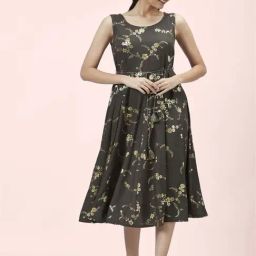 Akkriti by Pantaloons Charcoal Grey Floral Print A-Line Dress-image-26