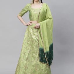 SHUBHKALA Green Silk Embellished Lehenga and Choli Set With Dupatta-picture-48
