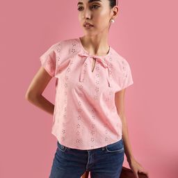 DressBerry Print Tie-Up Neck Extended Sleeves Cotton Top-picture-17