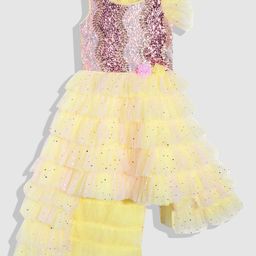 YK Girls Yellow Embellished Applique Satin Maxi Dress-image-26