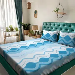 Klotthe Blue Cotton Blend 300 TC Double Bedsheet With 2 Pillow Covers-image-88