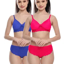 FIMS Blue & Rani Lace Work Bra Panty Sets - Pack Of 2-image-26