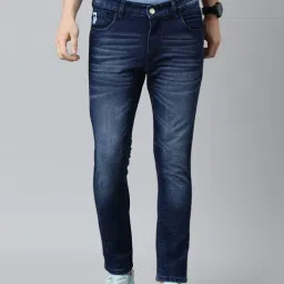 CINOCCI Mid Blue Cotton Slim Fit Jeans-picture-10