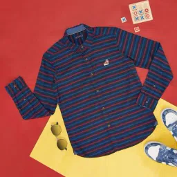 Pantaloons Junior Navy & Red Cotton Striped Full Sleeves Shirt-image-24