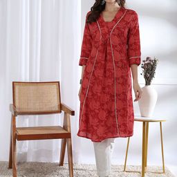 Label Ceres Women Floral Printed Daily Cotton A-Line Kurtas-image-92