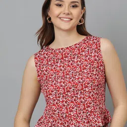 Kotty Floral Print Crepe Peplum Top-picture-24