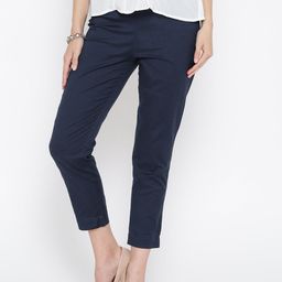 AURELIA Women Navy Blue Solid Cropped Trousers-image-49