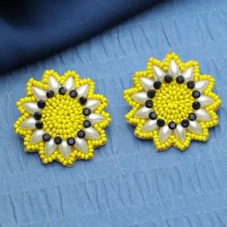Aatmana Gold-Plated Handcrafted Yellow & Black Stud Earrings for Women-23