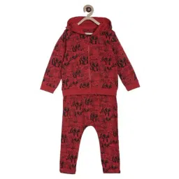 MINIKLUB Kids Red & Black Cotton Printed Full Sleeves Sweatshirt Set-image-73