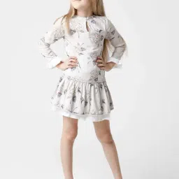 Kate & Oscar Kids Grey Floral Print Full Sleeves Dress-image-64