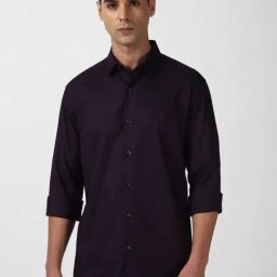 V Dot Purple Cotton Slim Fit Texture Shirt-image-78