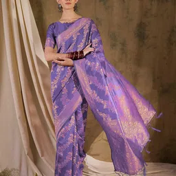 DEVATITHI Ethnic Motifs Zari Silk Blend Banarasi Saree-picture-12