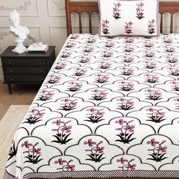 Urban Jaipur Pink & White Floral 210 TC Single Bedsheet with 1 Pillow Covers-image-83