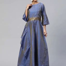 Cottinfab Blue Maxi Cotton Silk Dress-image-33
