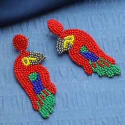 Aatmana Red & Green Parrot Shaped Dangler Earrings for Women-image-91