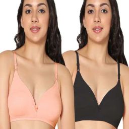 IN CARE Peach & Black Cotton T-Shirt Bras - Pack Of 2-image-64