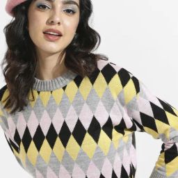 Campus Sutra Grey Printed Sweater-image-38