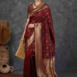MORDEN MUSE Woven Design Zari Silk Blend Banarasi Saree-picture-4