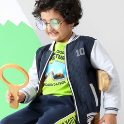 Babyhug Full Sleeves Reversible Jacket Solid & Stripes Print- Navy White-image-97