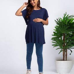 Bella Mama Half Sleeves Viscose Solid Maternity Top - Navy-picture-48