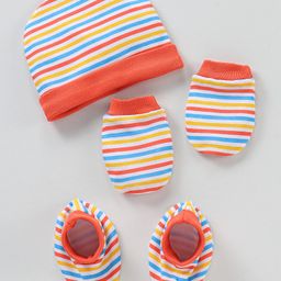 Babyhug 100% Cotton Cap Mittens & Booties Multicolour - Circumference 32 cm-3