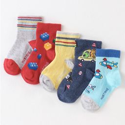Mustang Cotton Blend Ankle Length Socks Vehicle Design Pack of 5 - Red-image-107