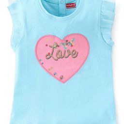 Babyhug Cotton Knit Half Sleeves T-Shirt with Mesh & Applique Detailing - Light Blue-image-70
