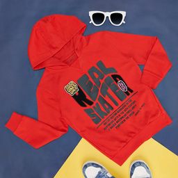Pantaloons Junior Full Sleeves Real Skater Text Printed Hoodie - Red-image-3